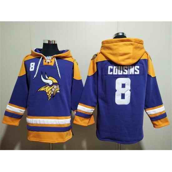 Men Minnesota Vikings 8 Kirk Cousins Purple Yellow Ageless Must Have Lace Up Pullover Hoodie